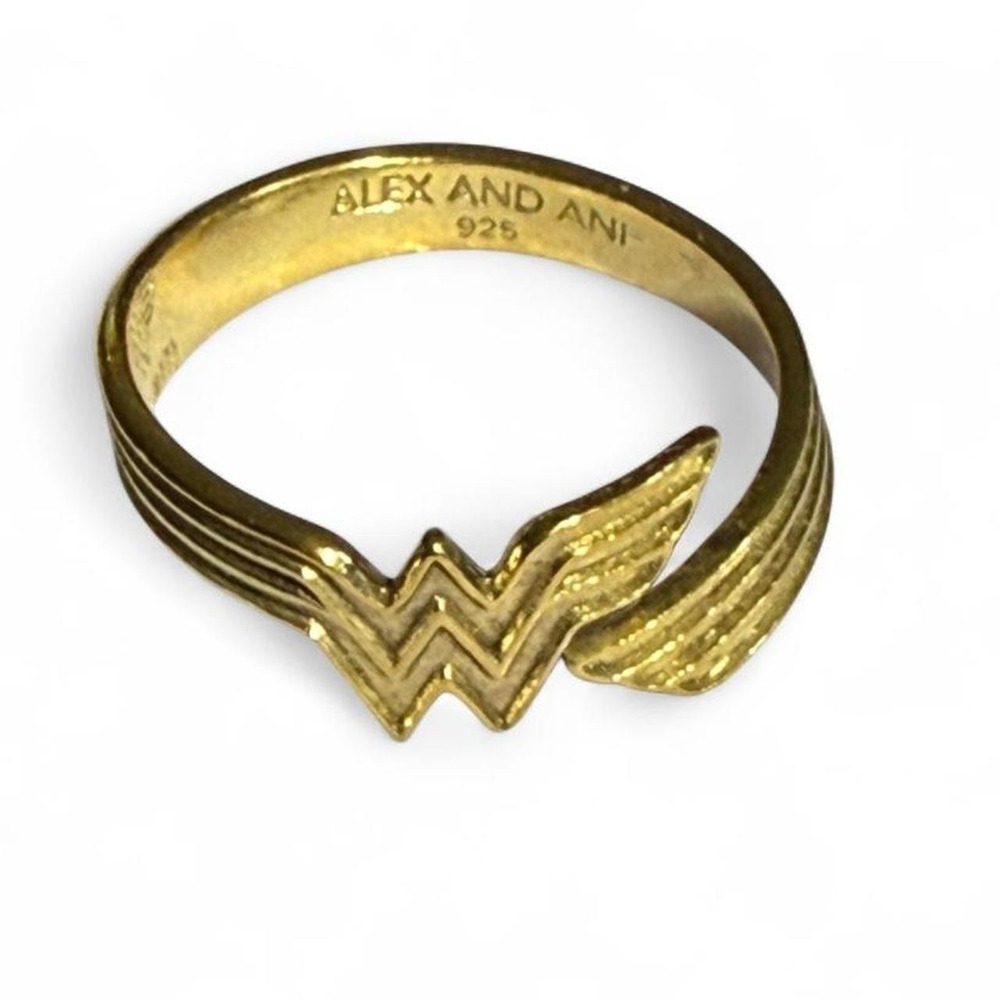 Alex and Ani Wonder Woman 925 Sterling Silver Gold Plated Ring Adjustable Sz 7-9 - Picture 6 of 8